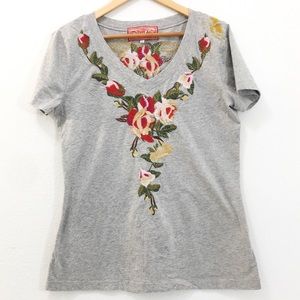 Johnny Was V Neck Cotten Short Sleeve Tee Shirt